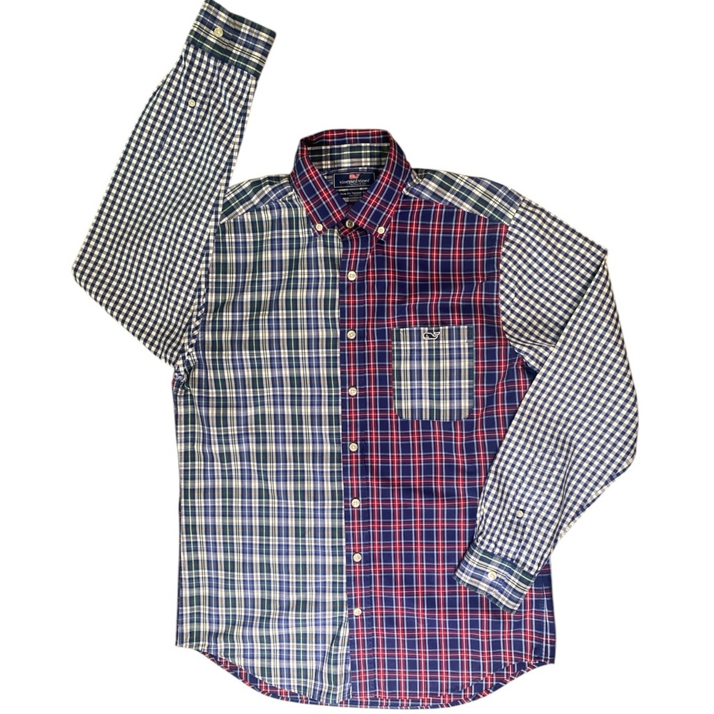 Vineyard Vines Shirt Men’s Medium Plaid Check Slim Fit Whale Logo Preppy Classic